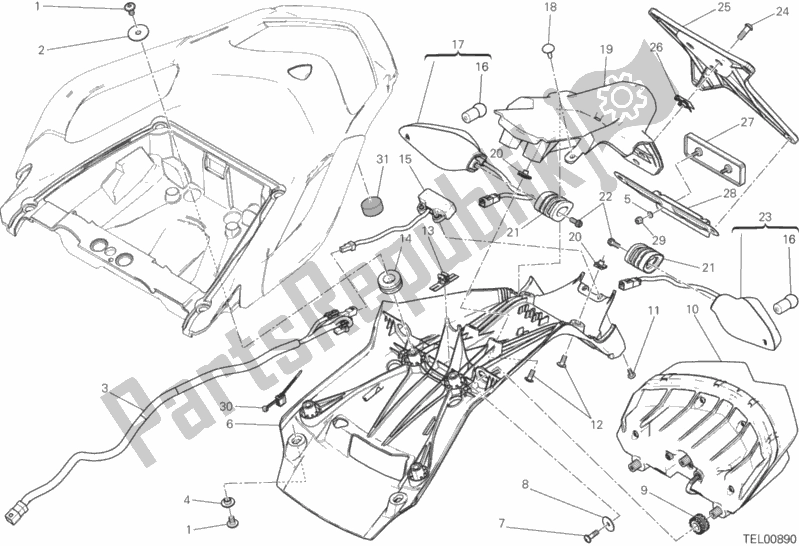 Tutte le parti per il Portatarga - Fanale Posteriore del Ducati Multistrada 1200 S Touring 2015